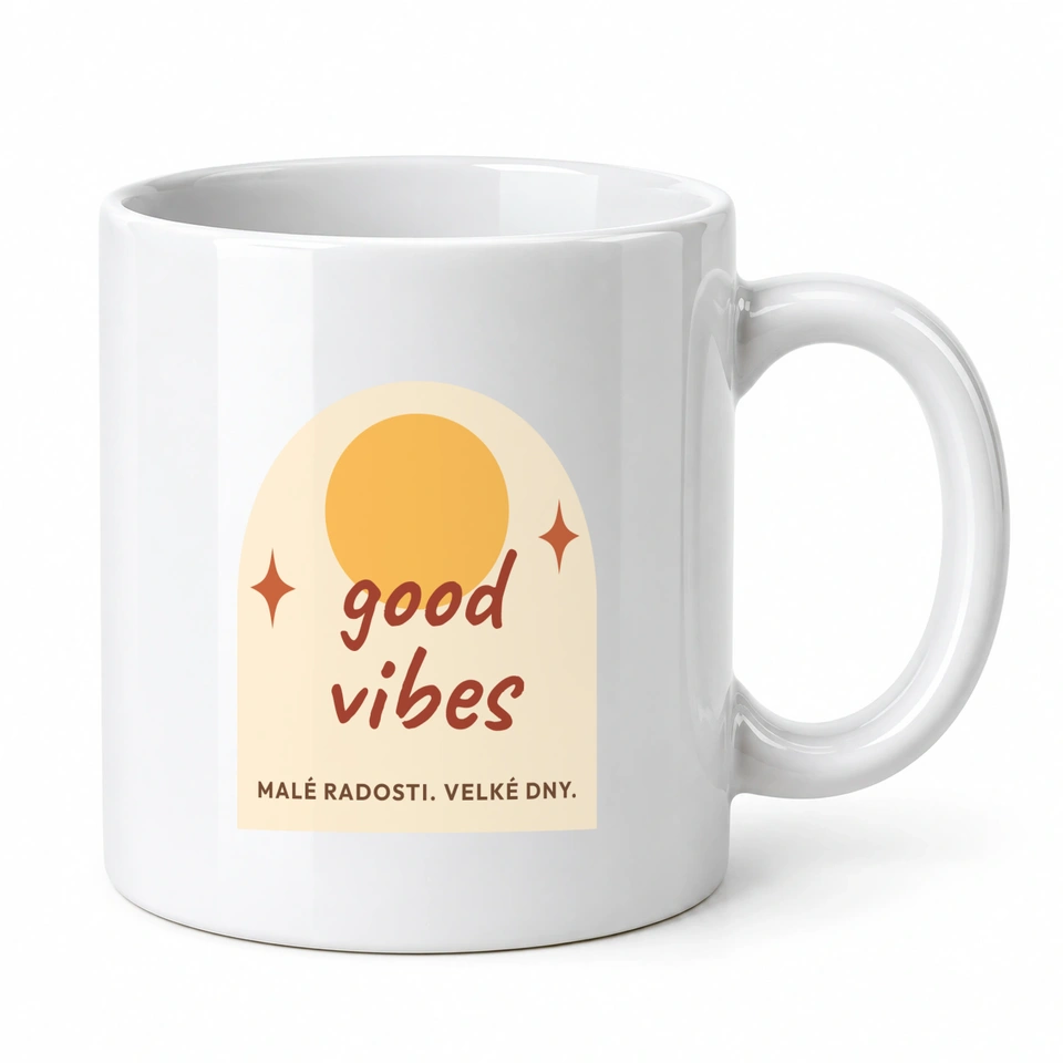 Hrnek klasický – Good vibes · retro slunce