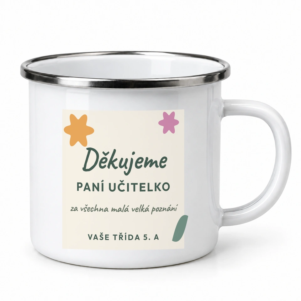 Plecháček smaltovaný bílý – Děkujeme · pro paní učitelku