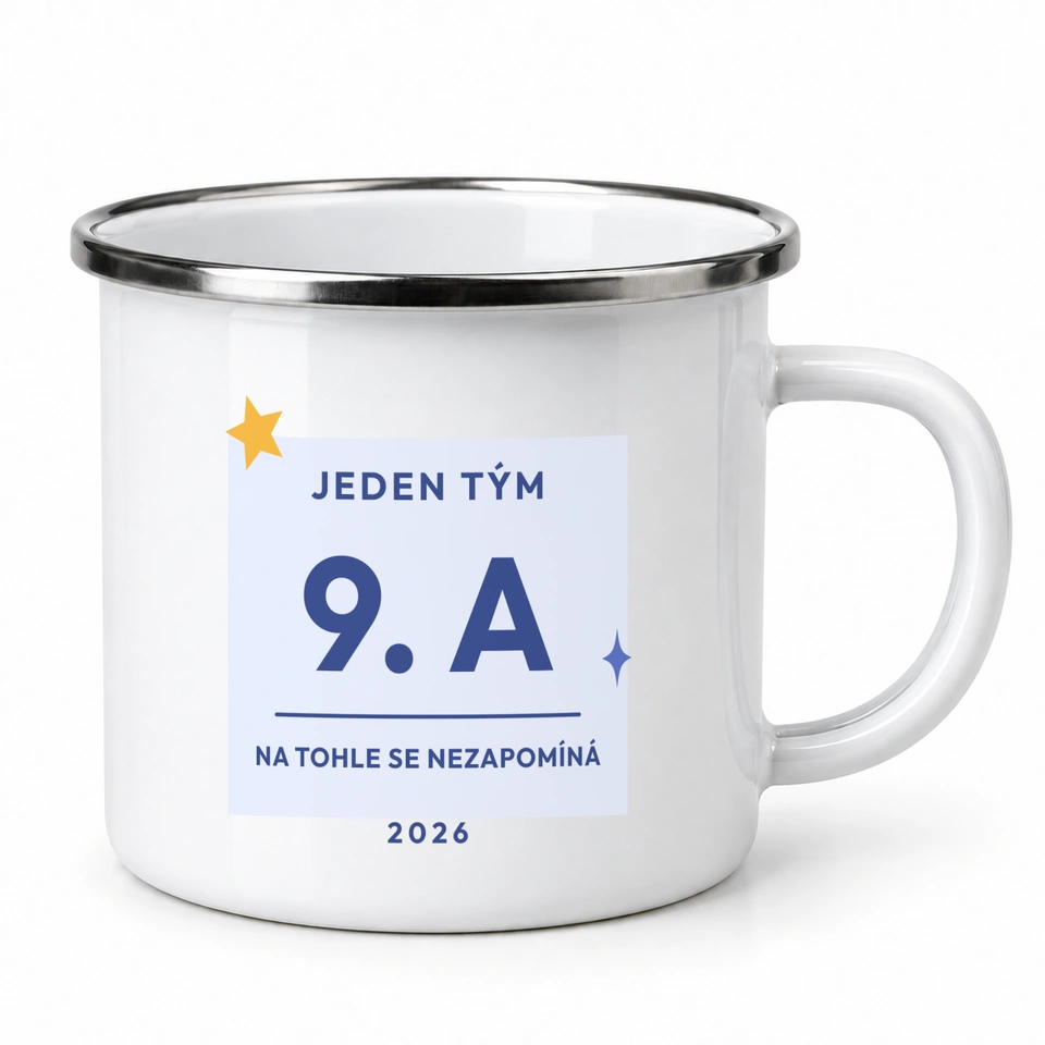 Plecháček smaltovaný bílý – Naše třída · jeden tým