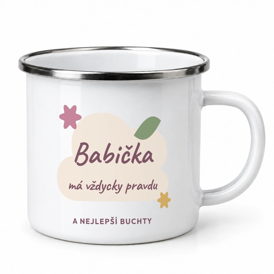 Plecháček smaltovaný bílý – Babička · s láskou