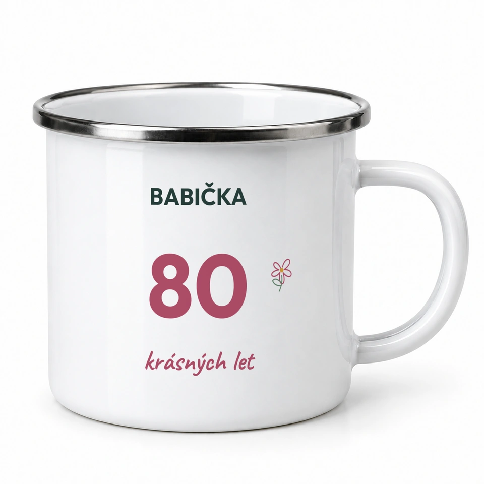 Plecháček smaltovaný bílý – Babička · krásných 80
