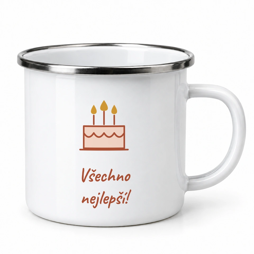 Plecháček smaltovaný bílý – Všechno nejlepší