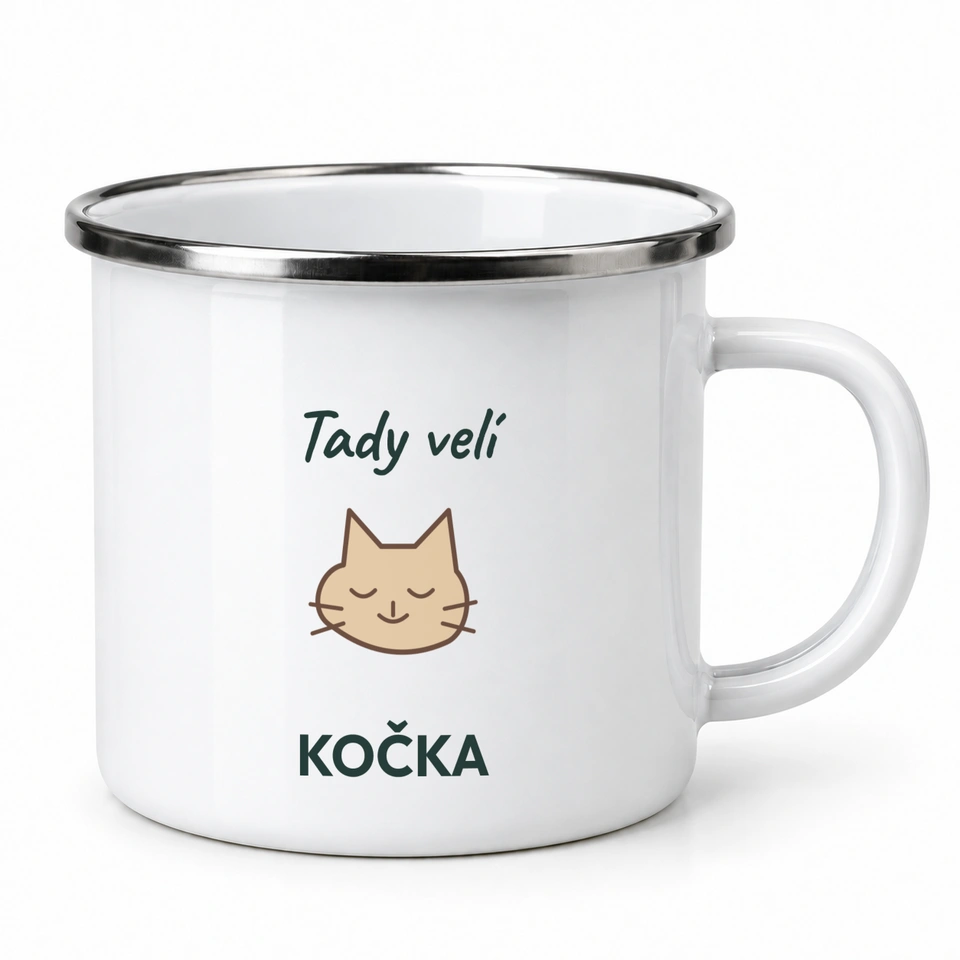 Plecháček smaltovaný bílý – Tady velí kočka