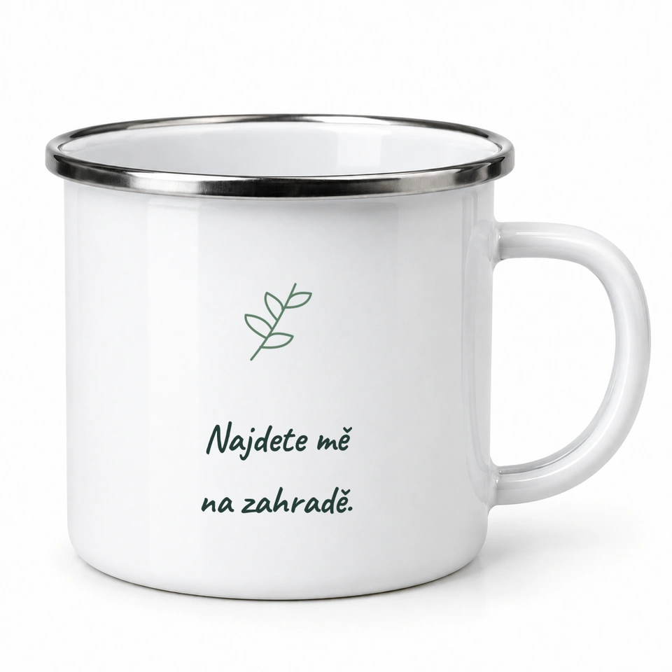 Plecháček smaltovaný bílý – Najdete mě na zahradě