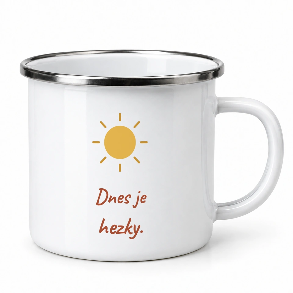 Plecháček smaltovaný bílý – Dnes je hezky