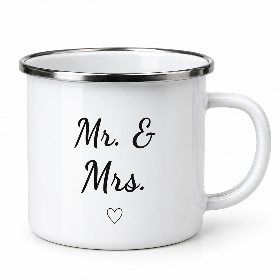 Plecháček smaltovaný bílý – Mr. & Mrs.