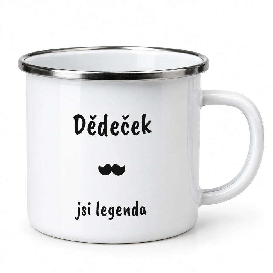 Plecháček smaltovaný bílý – Dědeček · jsi legenda