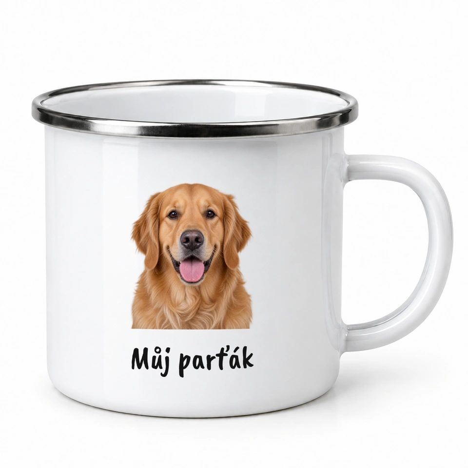 Plecháček smaltovaný bílý – Můj parťák · pes