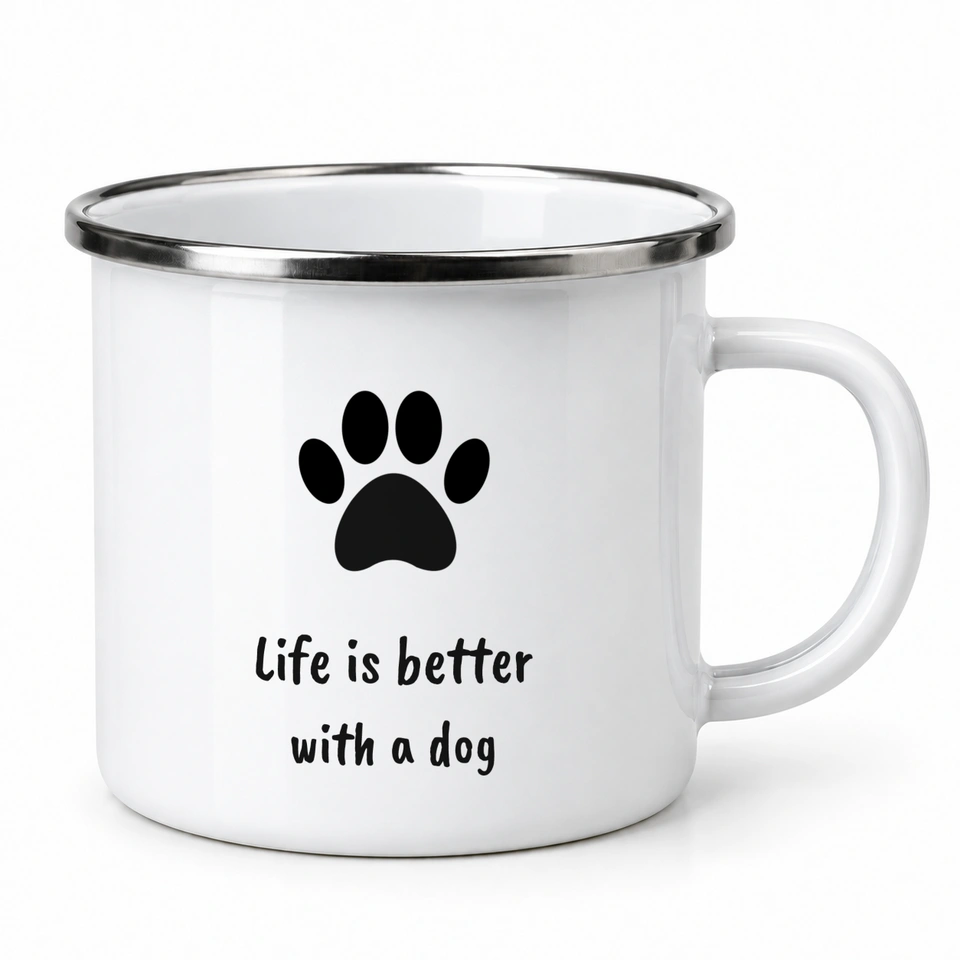 Plecháček smaltovaný bílý – Life is better with a dog
