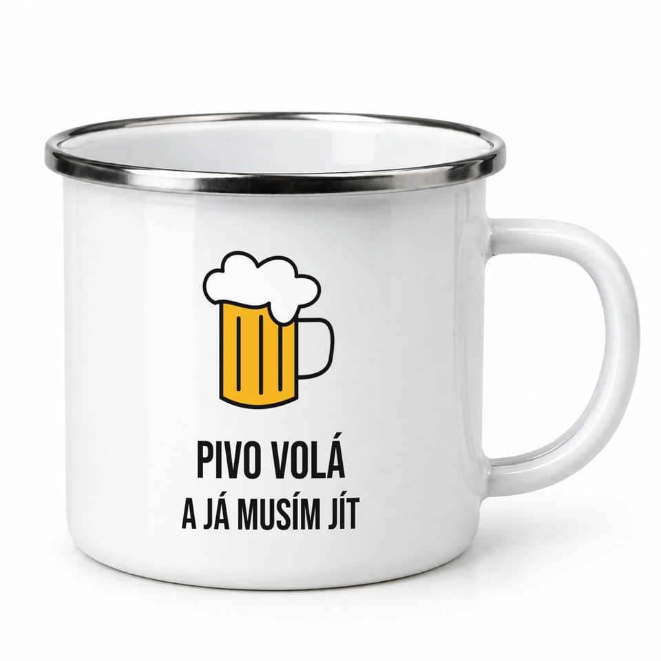 Plecháček smaltovaný bílý – Pivo volá