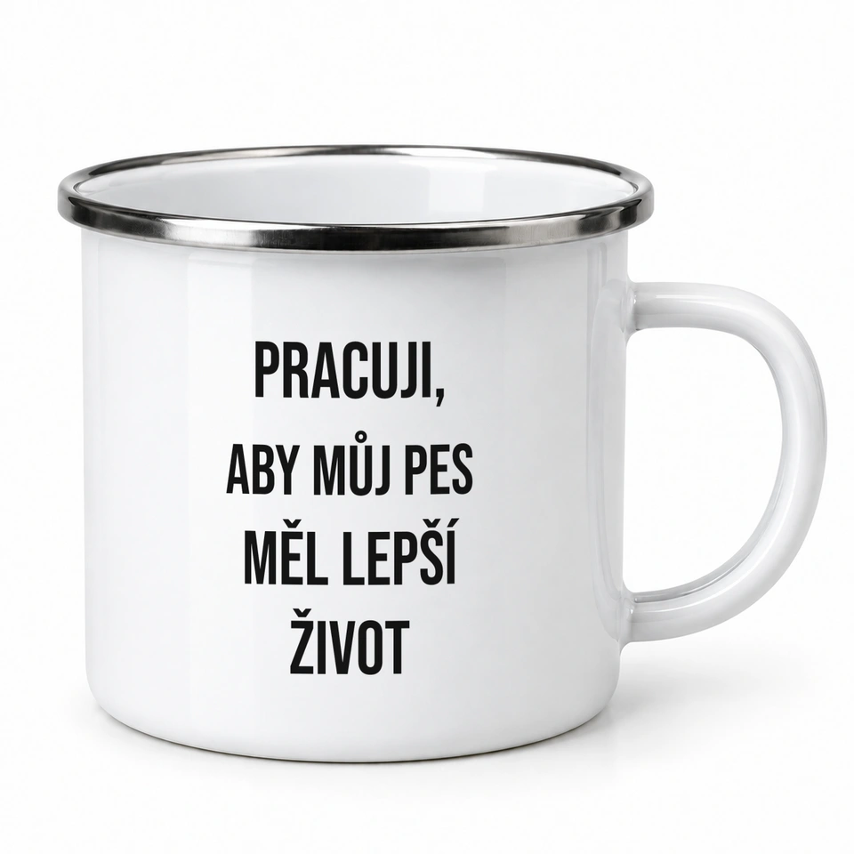 Plecháček smaltovaný bílý – Pracuji pro svého psa
