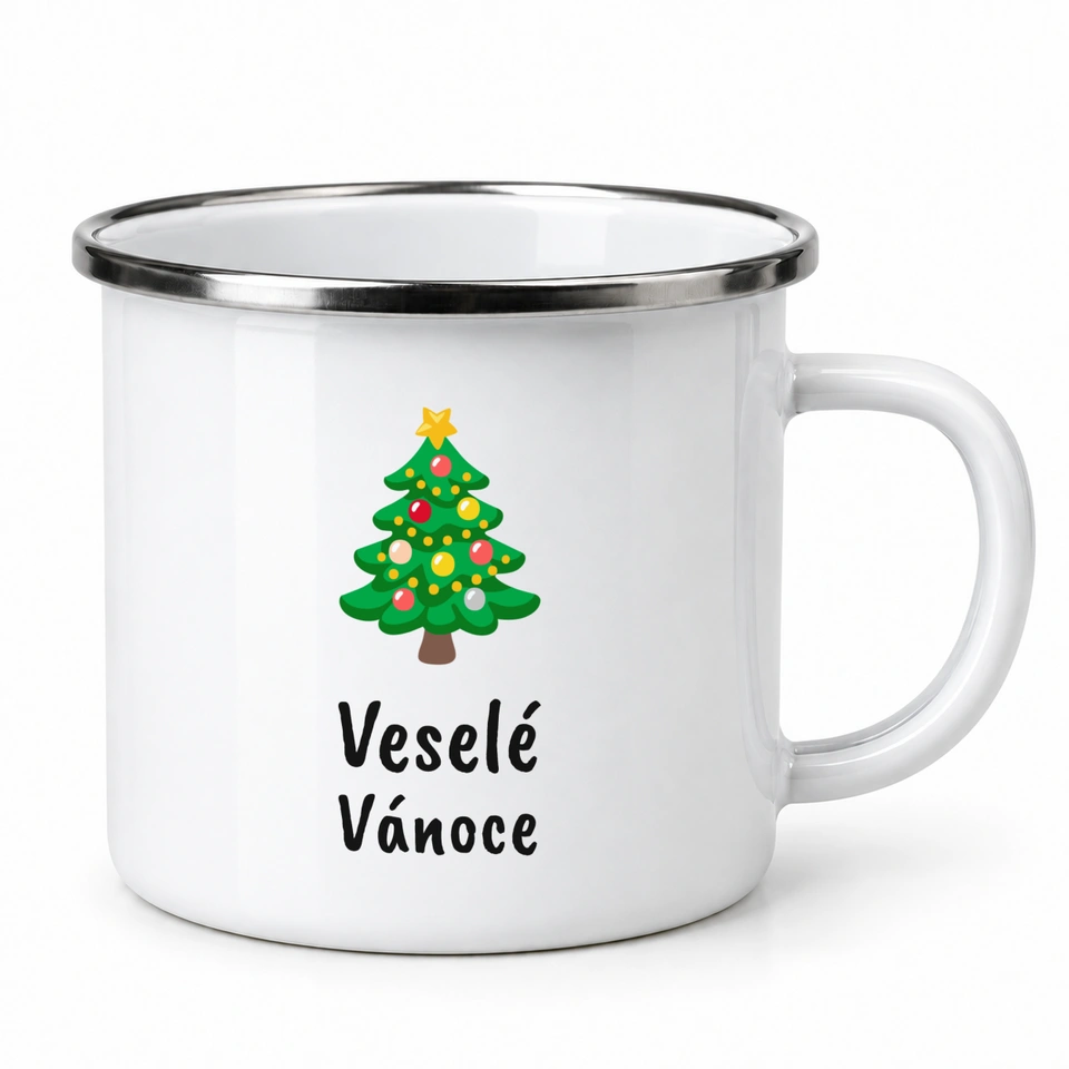 Plecháček smaltovaný bílý – Veselé Vánoce