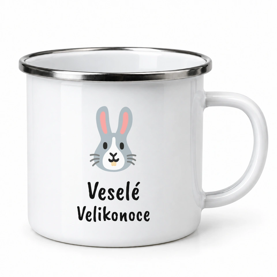 Plecháček smaltovaný bílý – Veselé Velikonoce