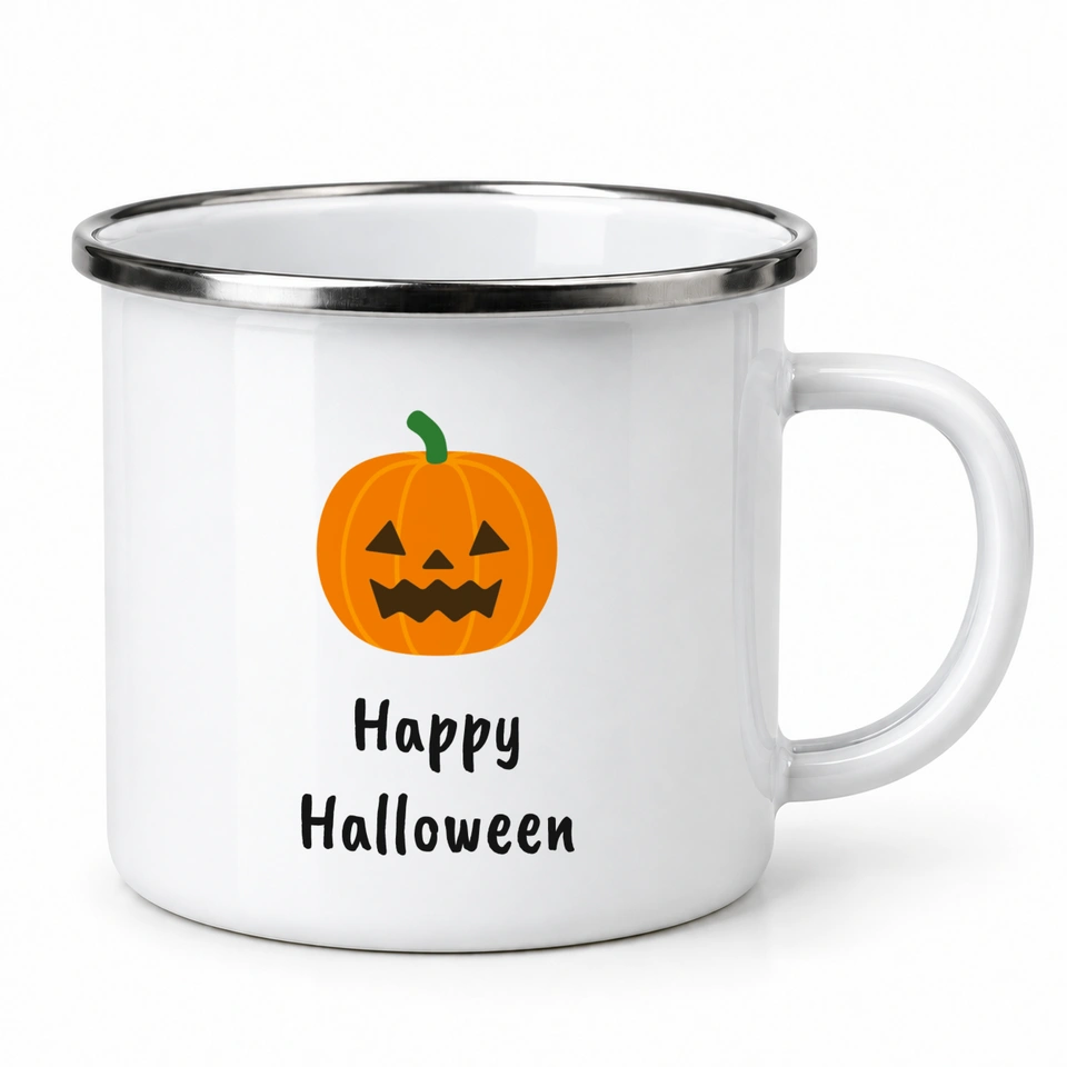 Plecháček smaltovaný bílý – Happy Halloween