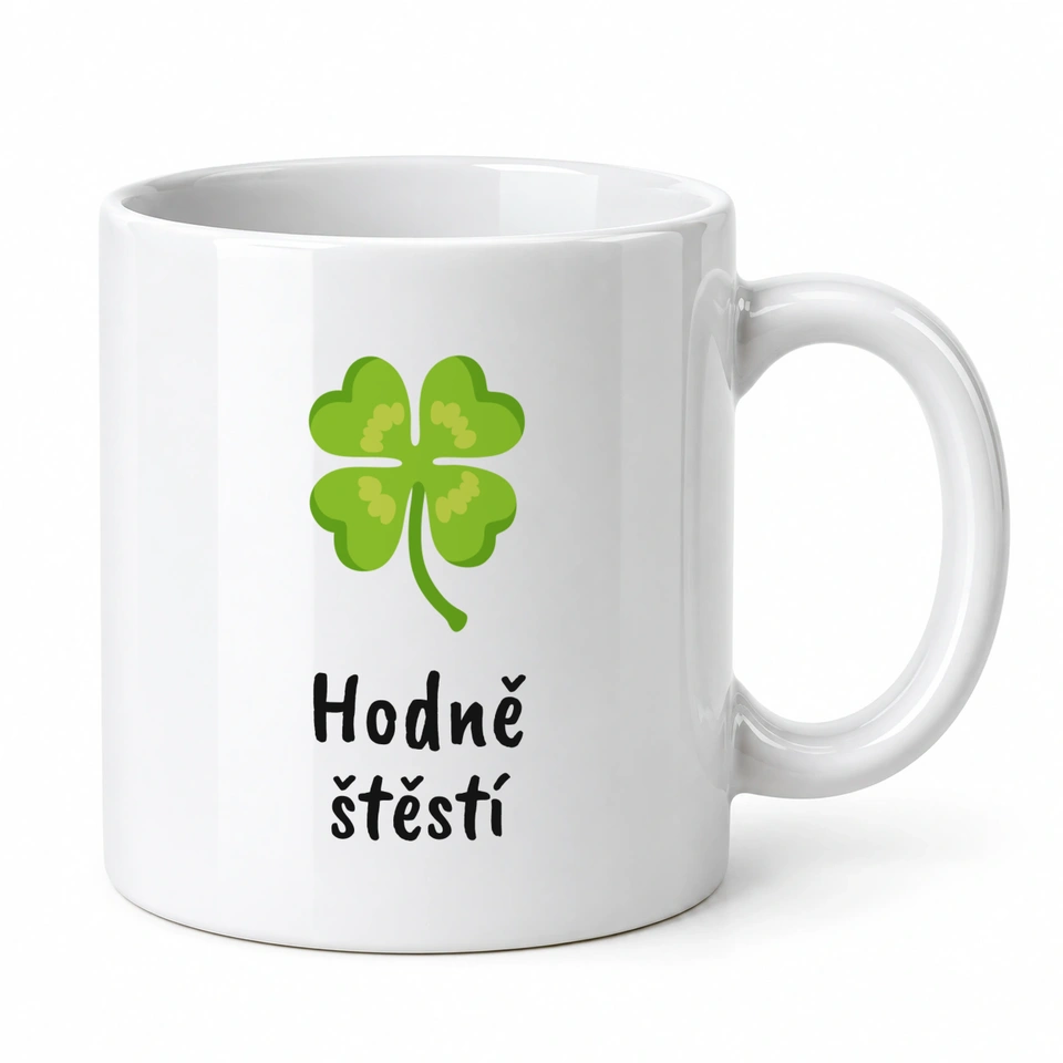 Hrnek klasický – Hodně štěstí · čtyřlístek