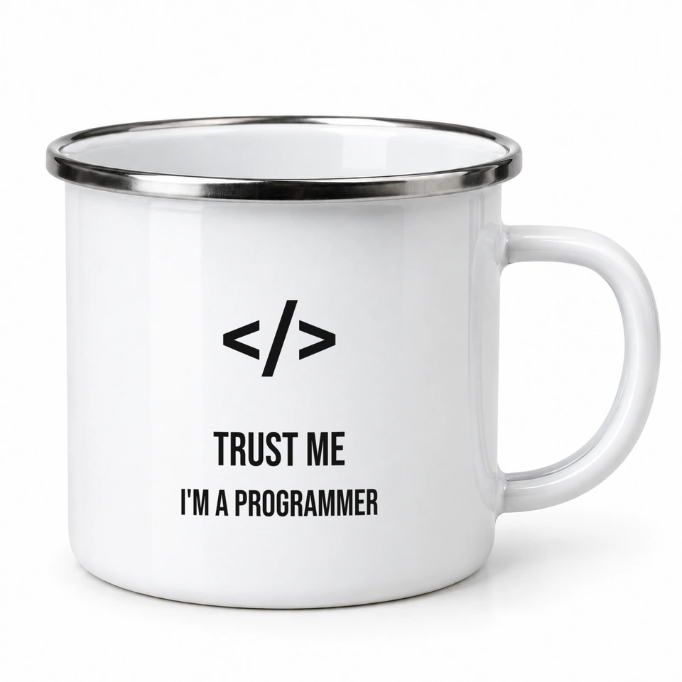 Plecháček smaltovaný bílý – Trust me I’m a programmer