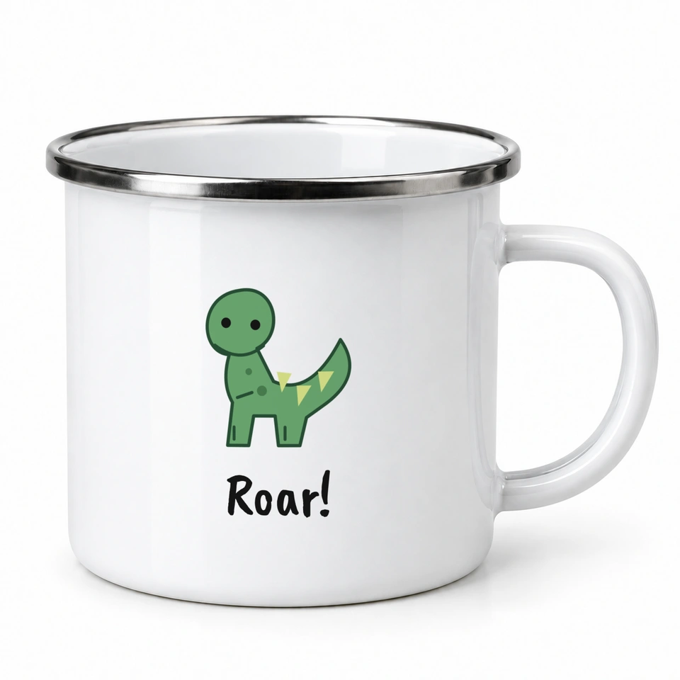 Plecháček smaltovaný bílý – Roar! · dinosaurus